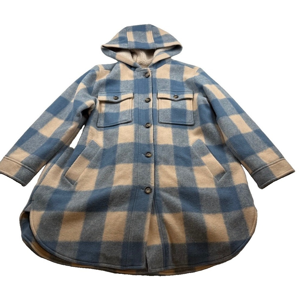 Sundance Glacier Glow Hooded Plaid Wool Blend Coat Size XXL
